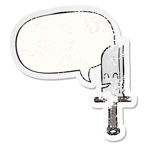 Couteau de dessin animé et bulle de parole autocollant en détresse — Image vectorielle