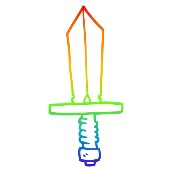 Arco iris gradiente línea dibujo de dibujos animados daga — Vector de stock