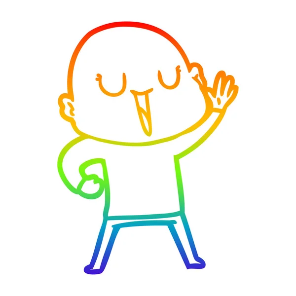 彩虹渐变线绘制快乐卡通秃头男人 — 图库矢量图片