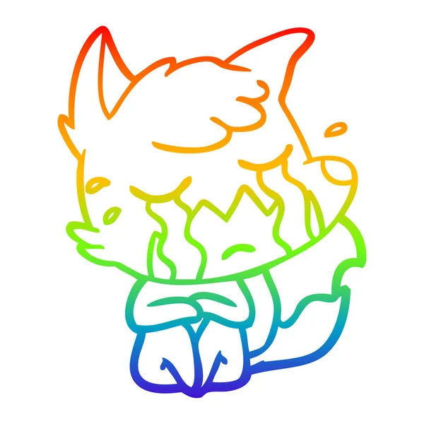 Rainbow gradient ligne dessin pleurer renard dessin animé — Image vectorielle