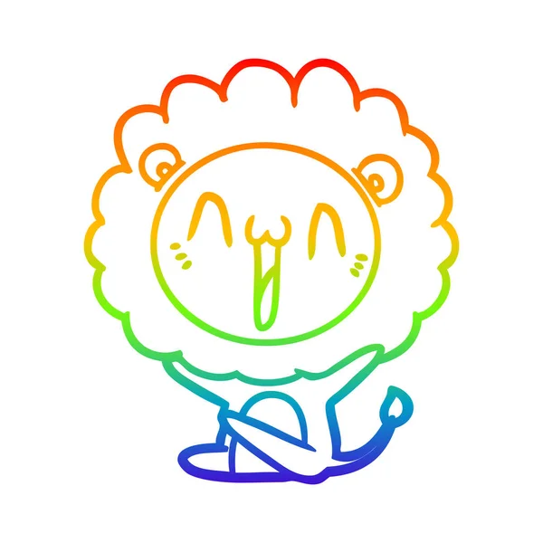 Rainbow gradient ligne dessin heureux dessin animé lion — Image vectorielle