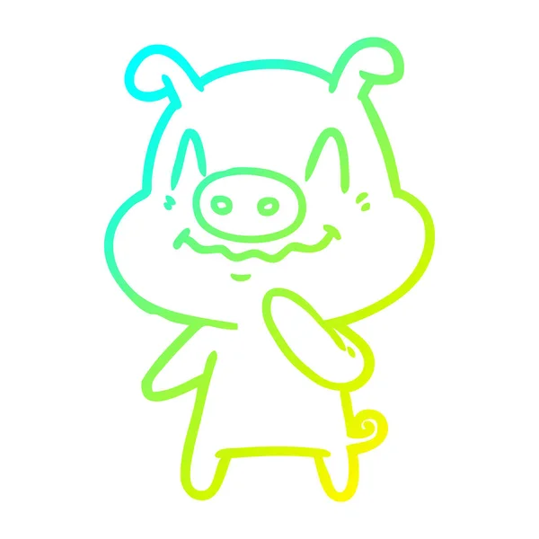 冷たいグラデーションライン描画神経質な漫画の豚 — ストックベクタ