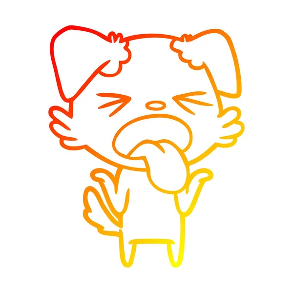 Línea de gradiente caliente dibujo de dibujos animados perro disgustado shrugging shoul — Vector de stock