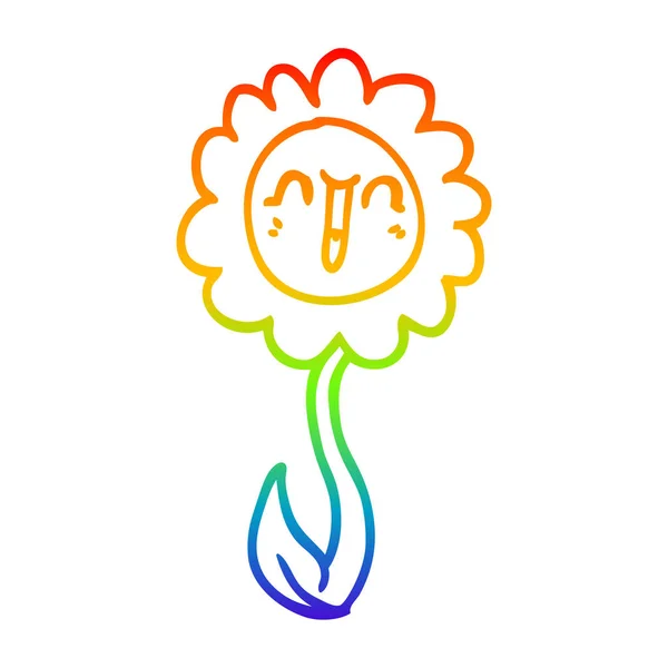 Regenbogen Gradienten Linie Zeichnung Cartoon glücklich Blume — Stockvektor