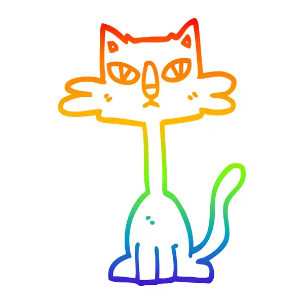 Duhový gradient čára kresba kreslená zábavná kočka — Stockový vektor