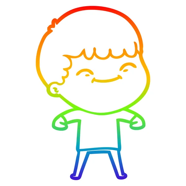 Rainbow gradien line drawing cartoon happy boy - Stok Vektor