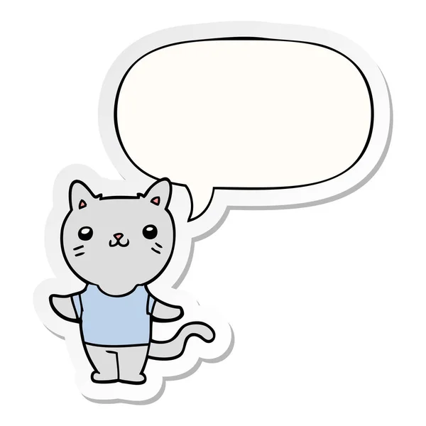 Cartoon cat and speech bubble sticker — Stock Vector