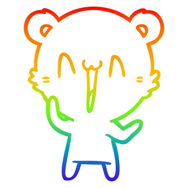 Rainbow gradient line drawing laughing polar bear cartoon — Stock Vector