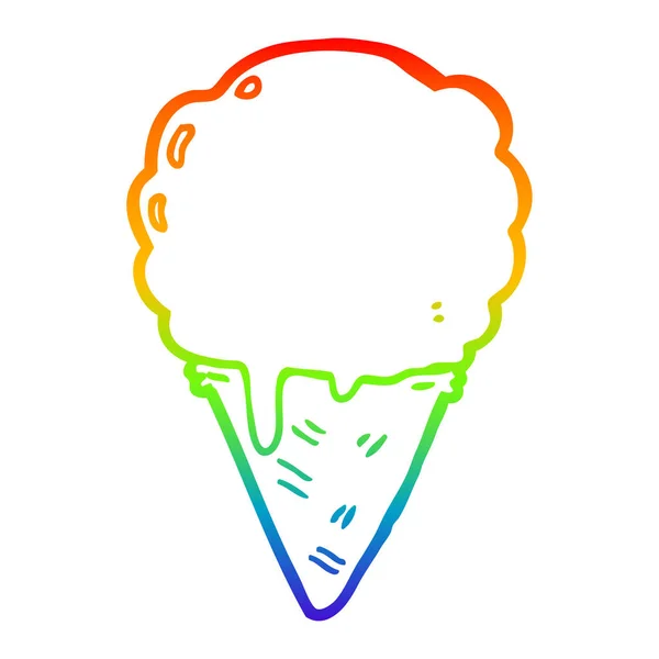 Rainbow gradient ligne dessin dessin dessin animé crème glacée — Image vectorielle