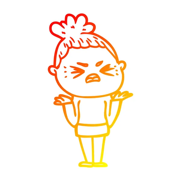 Linea gradiente caldo disegno cartone animato donna arrabbiata — Vettoriale Stock