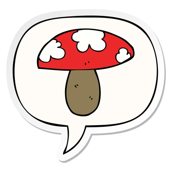 Autocollant champignon dessin animé et bulle d'expression — Image vectorielle