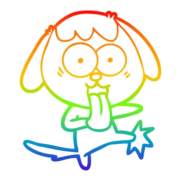 Rainbow gradient ligne dessin chien dessin animé mignon — Image vectorielle