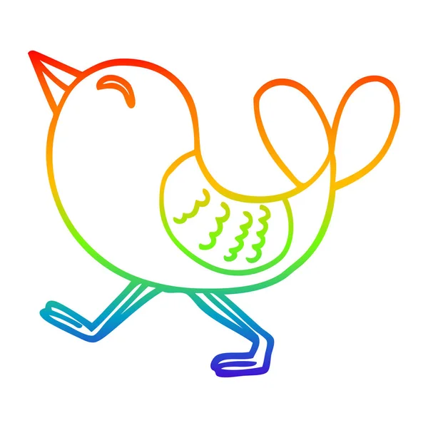 Regenbogen-Gradienten-Linie Zeichnung Cartoon roter Vogel — Stockvektor