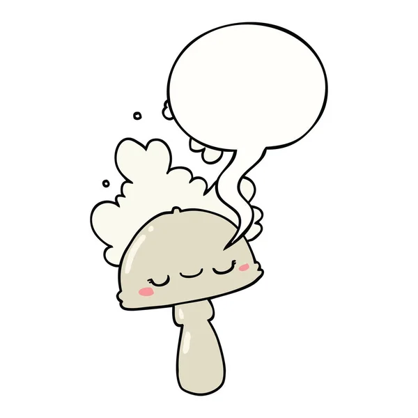 Cartoon Mushroom en spoor Cloud en Speech Bubble — Stockvector