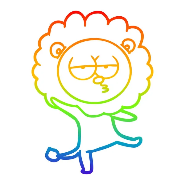Linea gradiente arcobaleno disegno cartone animato danza leone — Vettoriale Stock