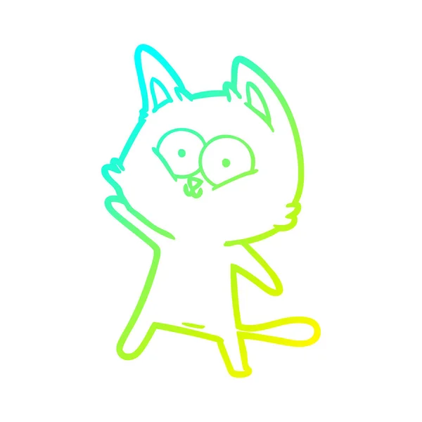 Cold gradient line drawing cartoon cat waving — Stock Vector