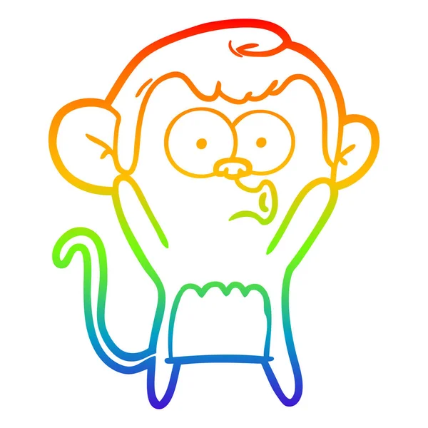 Arco iris gradiente línea dibujo dibujos animados sorprendido mono — Vector de stock