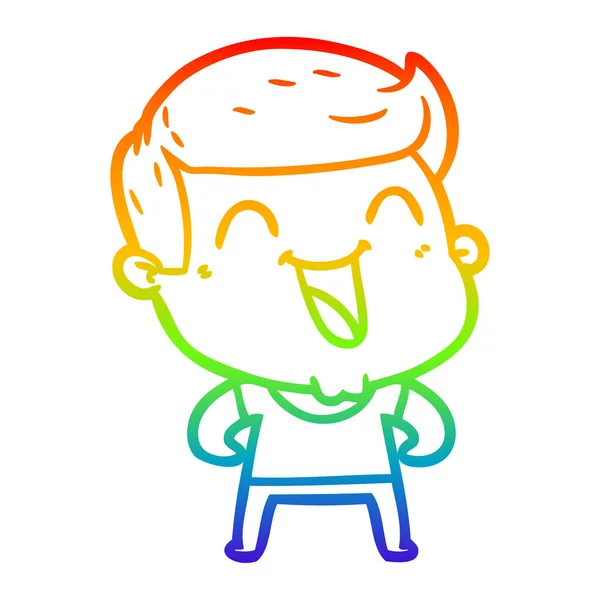 Rainbow gradient line drawing cartoon man laughing — Stock Vector