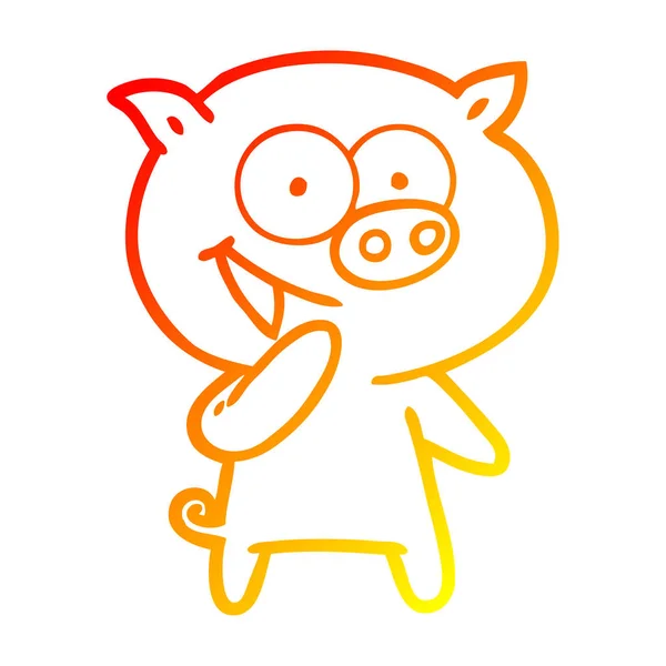 Chaud gradient ligne dessin cochon rire dessin animé — Image vectorielle