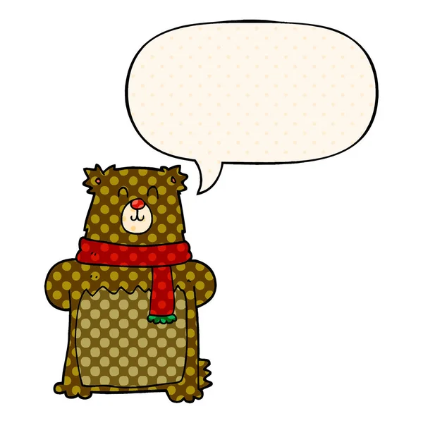 Niedźwiedź animowany i bańka mowy w komiksowym stylu — Wektor stockowy