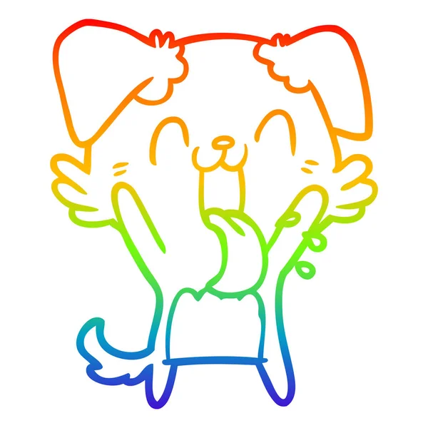 Rainbow gradient line drawing cartoon panting dog waving — Stock Vector