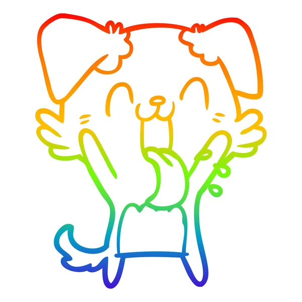 Rainbow gradient ligne dessin dessin animé haletant chien agitant — Image vectorielle