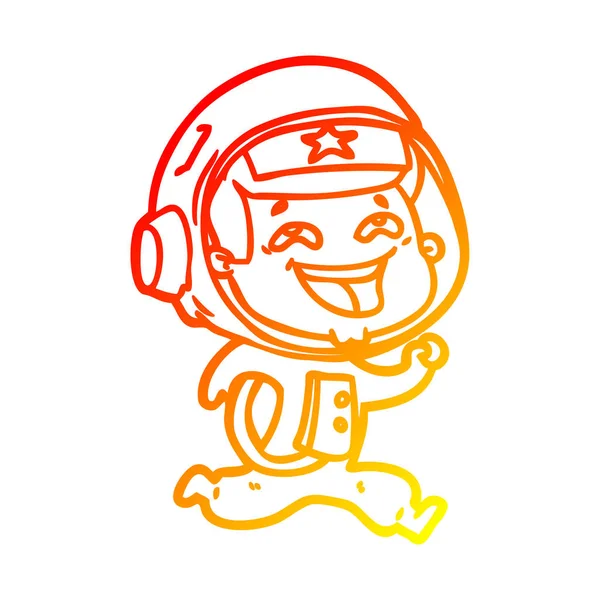 Warme kleurovergang lijntekening cartoon lachende astronaut — Stockvector