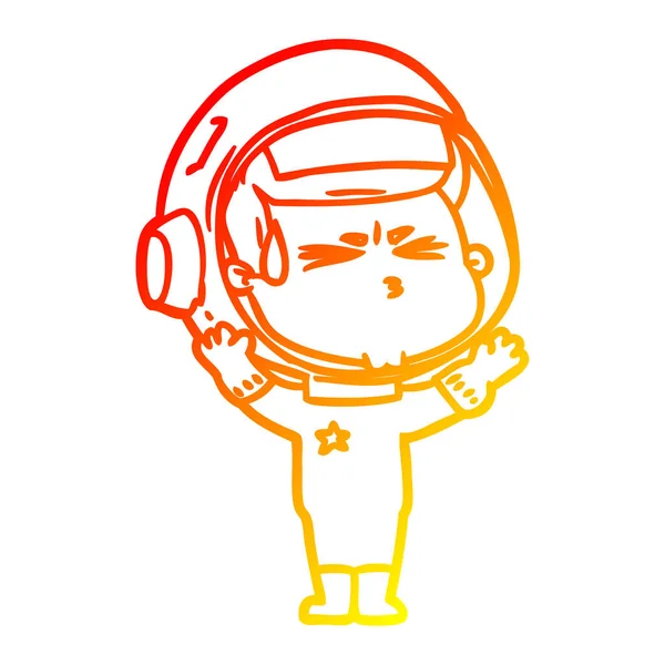 Línea de gradiente caliente dibujo dibujos animados astronauta estresado — Archivo Imágenes Vectoriales