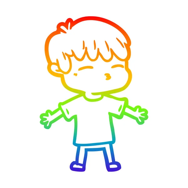 Rainbow gradient line drawing cartoon curious boy — Stock Vector