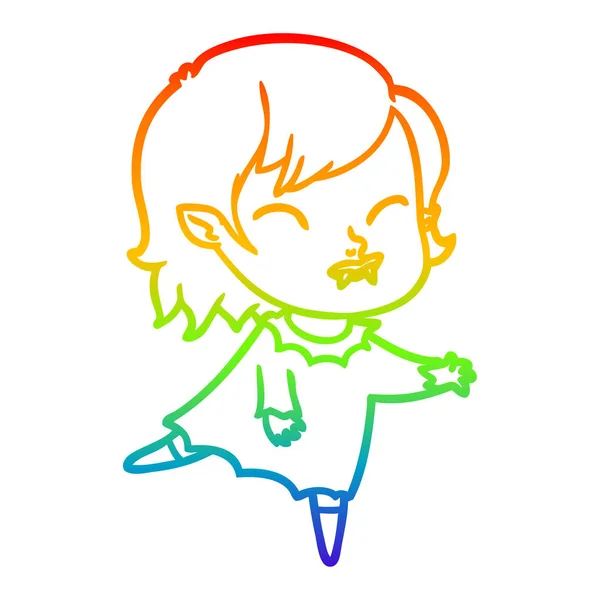 Arco iris gradiente línea dibujo dibujos animados vampiro chica con sangre en — Vector de stock