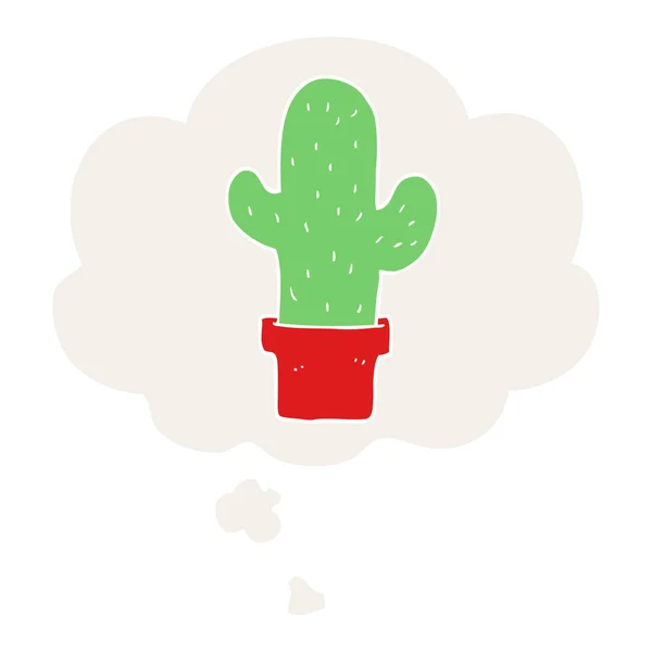 Cactus de dibujos animados y burbuja de pensamiento en estilo retro — Vector de stock