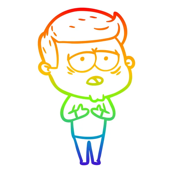 Rainbow gradient ligne dessin dessin animé fatigué homme — Image vectorielle