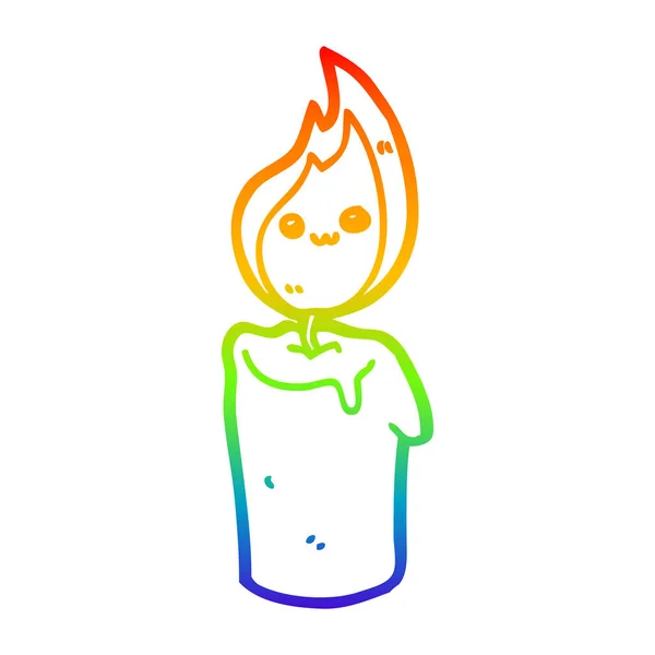 Rainbow gradient ligne dessin personnage de bougie de dessin animé — Image vectorielle