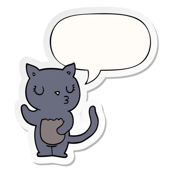 Leuke cartoon kat en toespraak bubble sticker — Stockvector