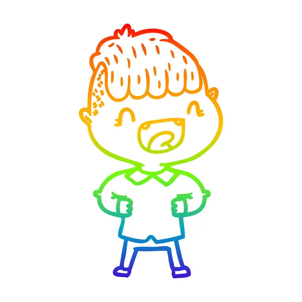 Rainbow gradient line drawing cartoon happy boy laughing — Stock Vector