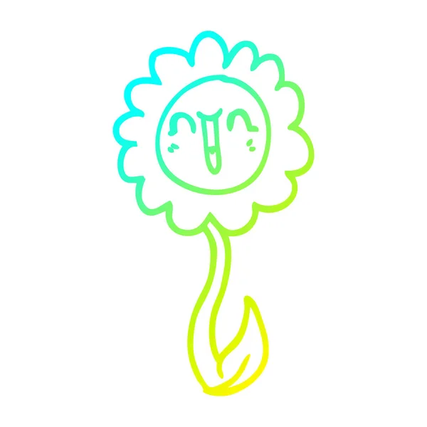Cold gradient line drawing cartoon happy flower — Stock Vector