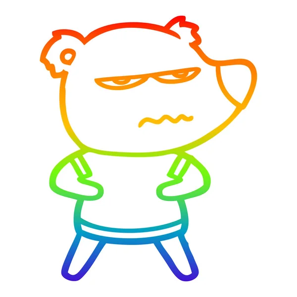 Zeichnung einer Regenbogengradienten-Linie verärgert Bären-Karikatur — Stockvektor