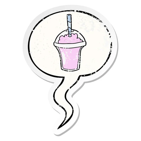 Karikatür smoothie ve konuşma balonu sıkıntılı etiket — Stok Vektör