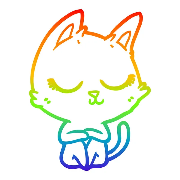 Rainbow gradient line drawing calm cartoon cat — Stock Vector