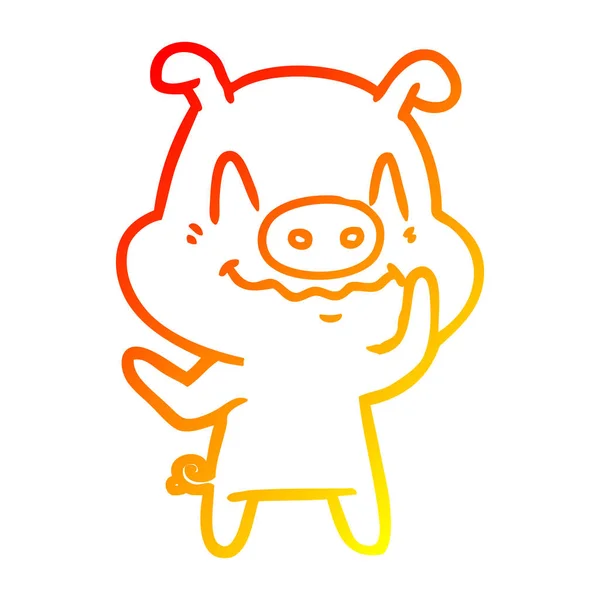 Linha gradiente quente desenho nervoso cartoon porco —  Vetores de Stock