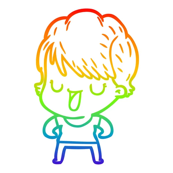 Linea gradiente arcobaleno disegno fumetto donna parlando — Vettoriale Stock