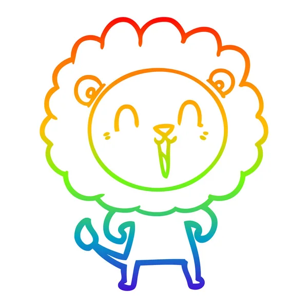 Arco iris gradiente línea dibujo riendo león dibujos animados — Vector de stock