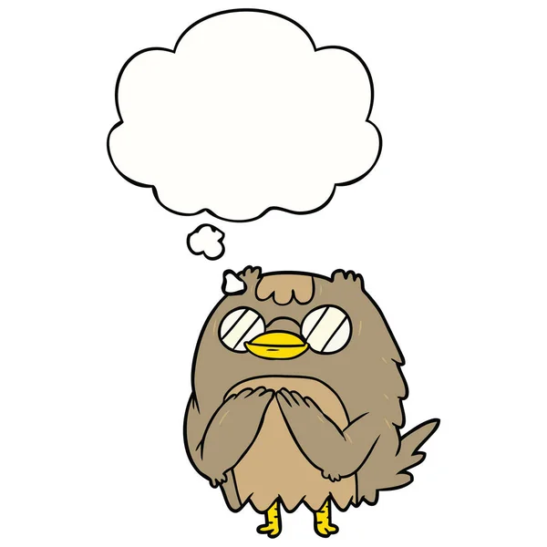 Cartoon wise old owl and thought bubble — Stock Vector