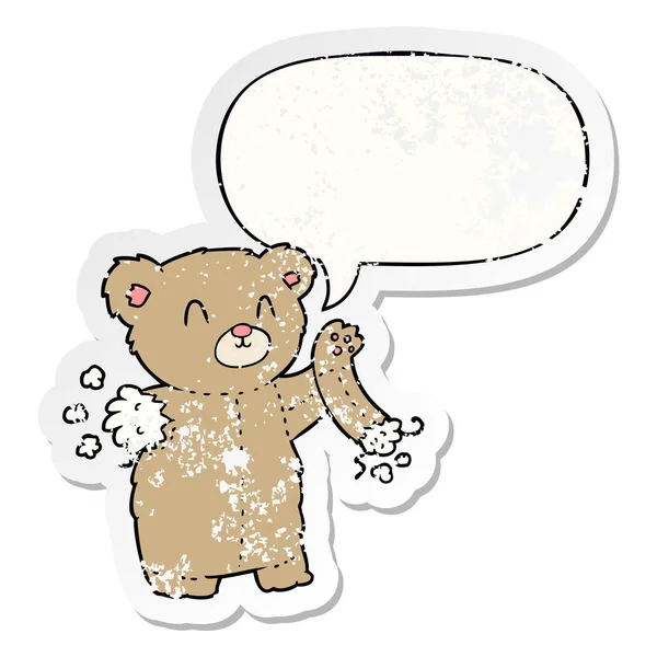 Dessin animé ours en peluche et bras déchiré et bulle de la parole sti en détresse — Image vectorielle