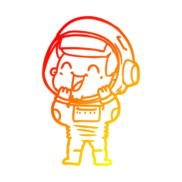Varm gradient linje ritning lycklig tecknad astronaut — Stock vektor