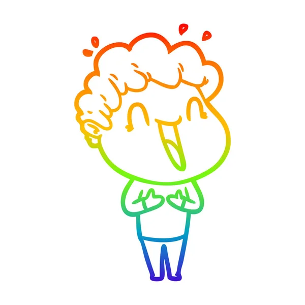 Arco-íris linha gradiente desenho desenhos animados homem feliz rindo — Vetor de Stock