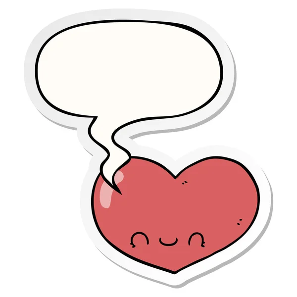 Cartoon love heart character and speech bubble sticker — Stock Vector