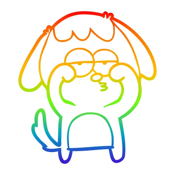 Arco iris gradiente línea dibujo dibujos animados perro cansado — Archivo Imágenes Vectoriales