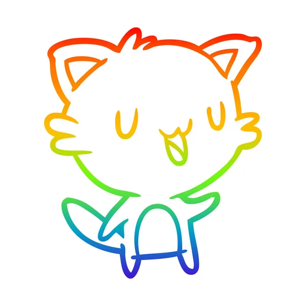 Regenbogen-Gradienten-Linie zeichnet glückliche Katze — Stockvektor
