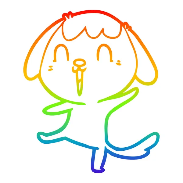 Regenboog gradiënt lijntekening gelukkig cartoon hond — Stockvector